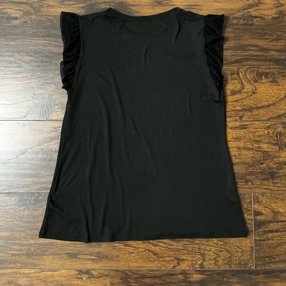 Les Amis Women’s LargeBlack Lace Ruffled Muscle Tee Sleeveless Top - Picture 6 of 6